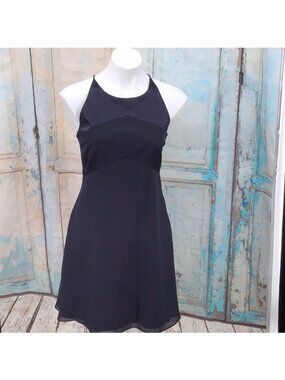 Rhapsody 90's VTG Navy Blue Halter Sleeveless Crisscross Back Formal Dress Women
